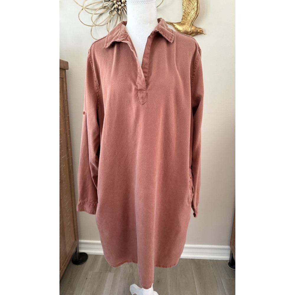 Quince Terracotta Tencel Lyocell Tunic Dress Large Vintage Wash Shirt Dress